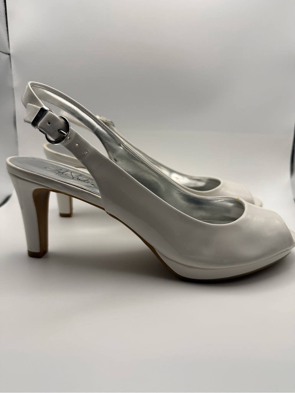 Life Stride White Slingback Platform Heels
